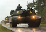 Column of 4-66 Armor tanks, 3ID, passing by